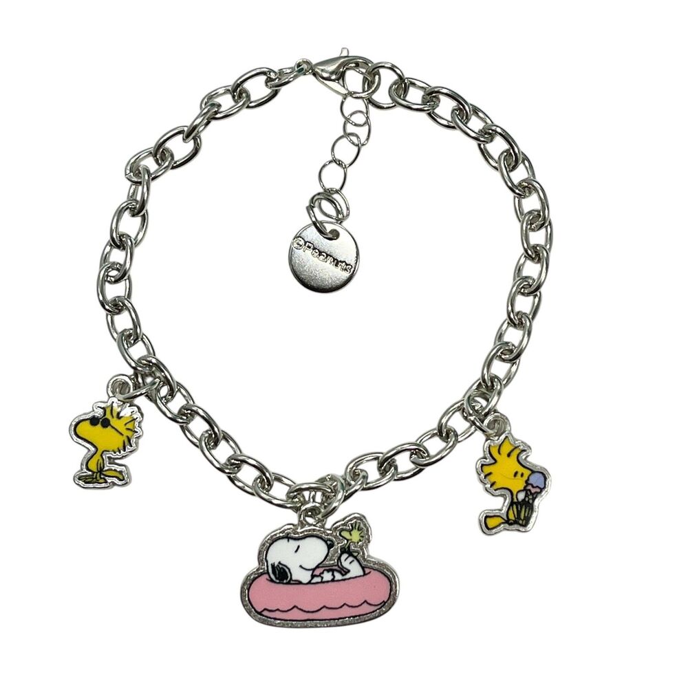 Snoopy Woodstock Peanuts Charm Bracelet 7-8" Summer Charms Signed